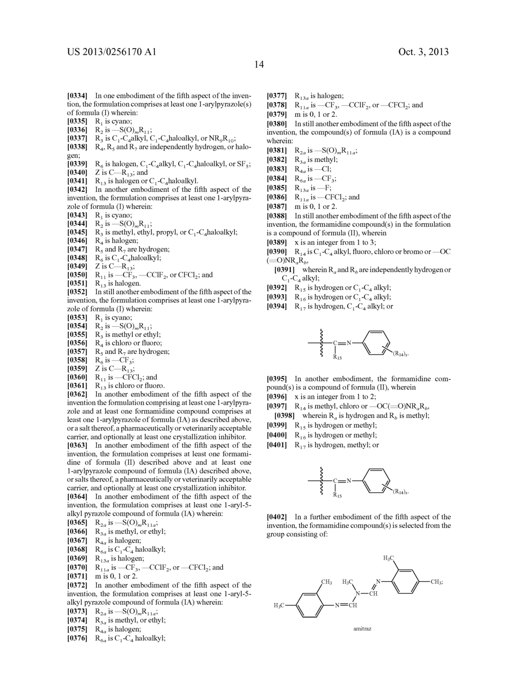 COMPOSITIONS COMPRISING AN ARYL PYRAZOLE AND/OR A FORMAMIDINE, METHODS AND     USES THEREOF - diagram, schematic, and image 22