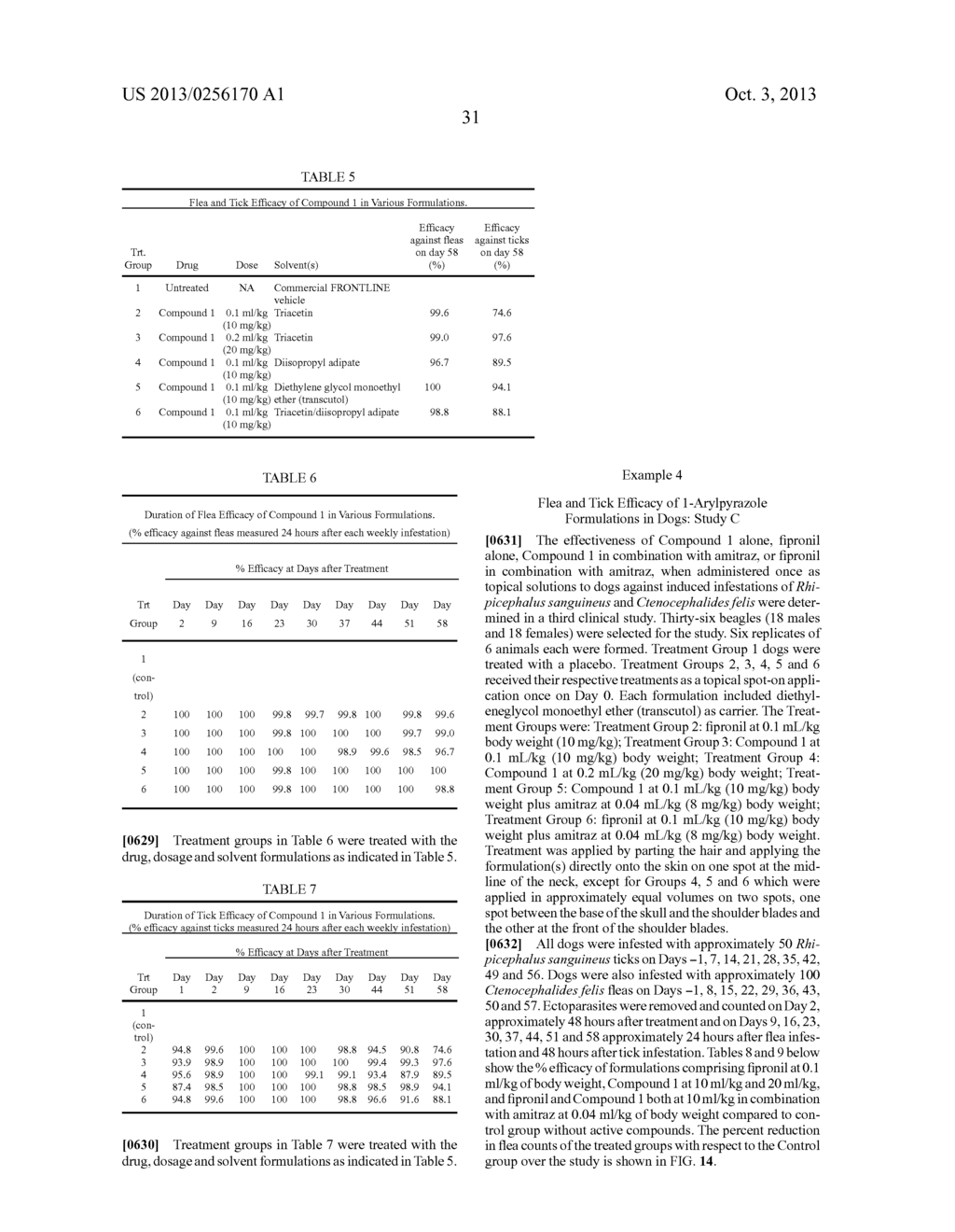 COMPOSITIONS COMPRISING AN ARYL PYRAZOLE AND/OR A FORMAMIDINE, METHODS AND     USES THEREOF - diagram, schematic, and image 39