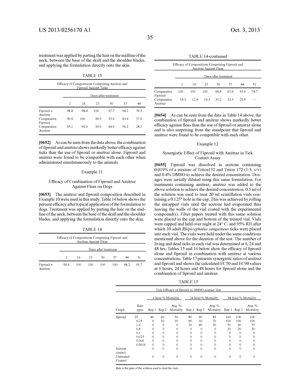 COMPOSITIONS COMPRISING AN ARYL PYRAZOLE AND/OR A FORMAMIDINE, METHODS AND     USES THEREOF - diagram, schematic, and image 43