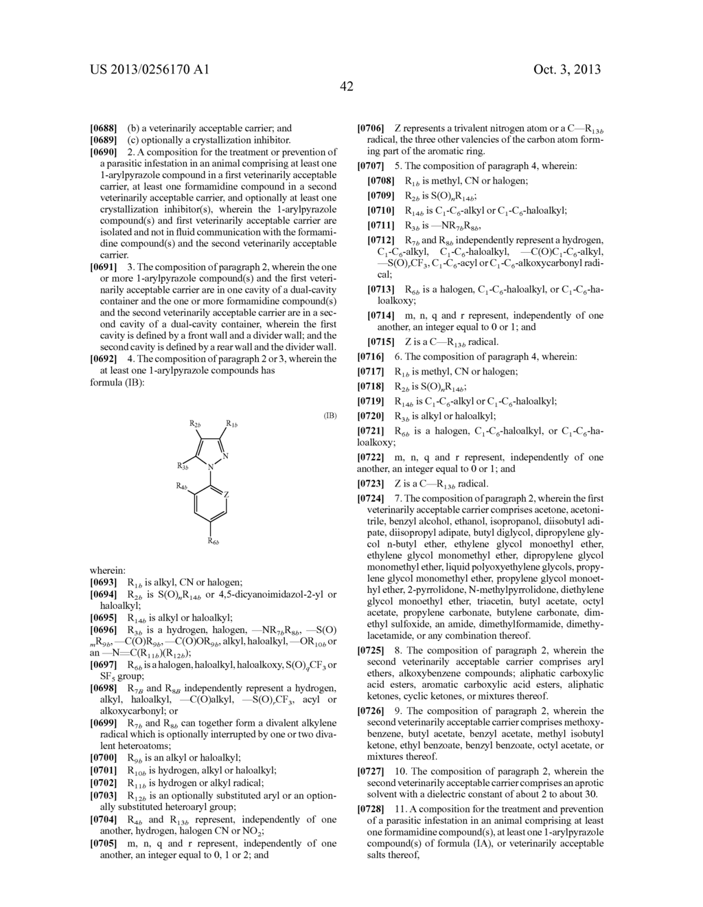COMPOSITIONS COMPRISING AN ARYL PYRAZOLE AND/OR A FORMAMIDINE, METHODS AND     USES THEREOF - diagram, schematic, and image 50
