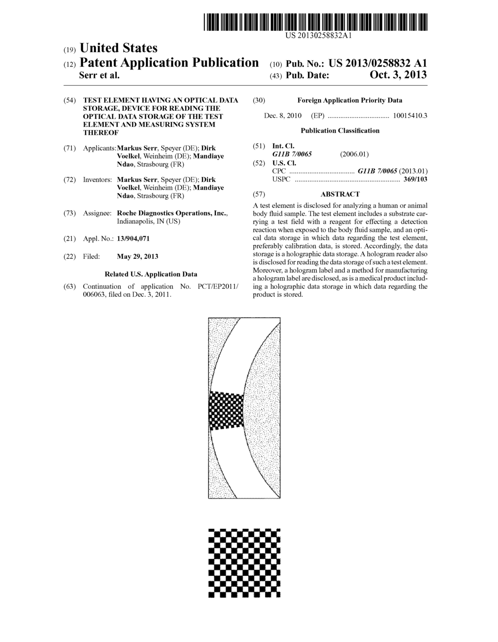 TEST ELEMENT HAVING AN OPTICAL DATA STORAGE, DEVICE FOR READING THE     OPTICAL DATA STORAGE OF THE TEST ELEMENT AND MEASURING SYSTEM THEREOF - diagram, schematic, and image 01