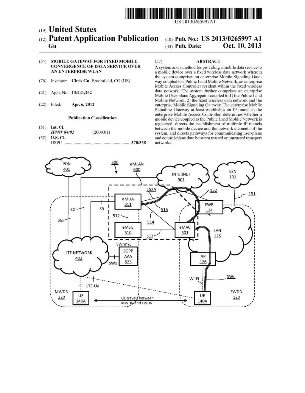 MOBILE GATEWAY FOR FIXED MOBILE CONVERGENCE OF DATA SERVICE OVER AN     ENTERPRISE WLAN - diagram, schematic, and image 01