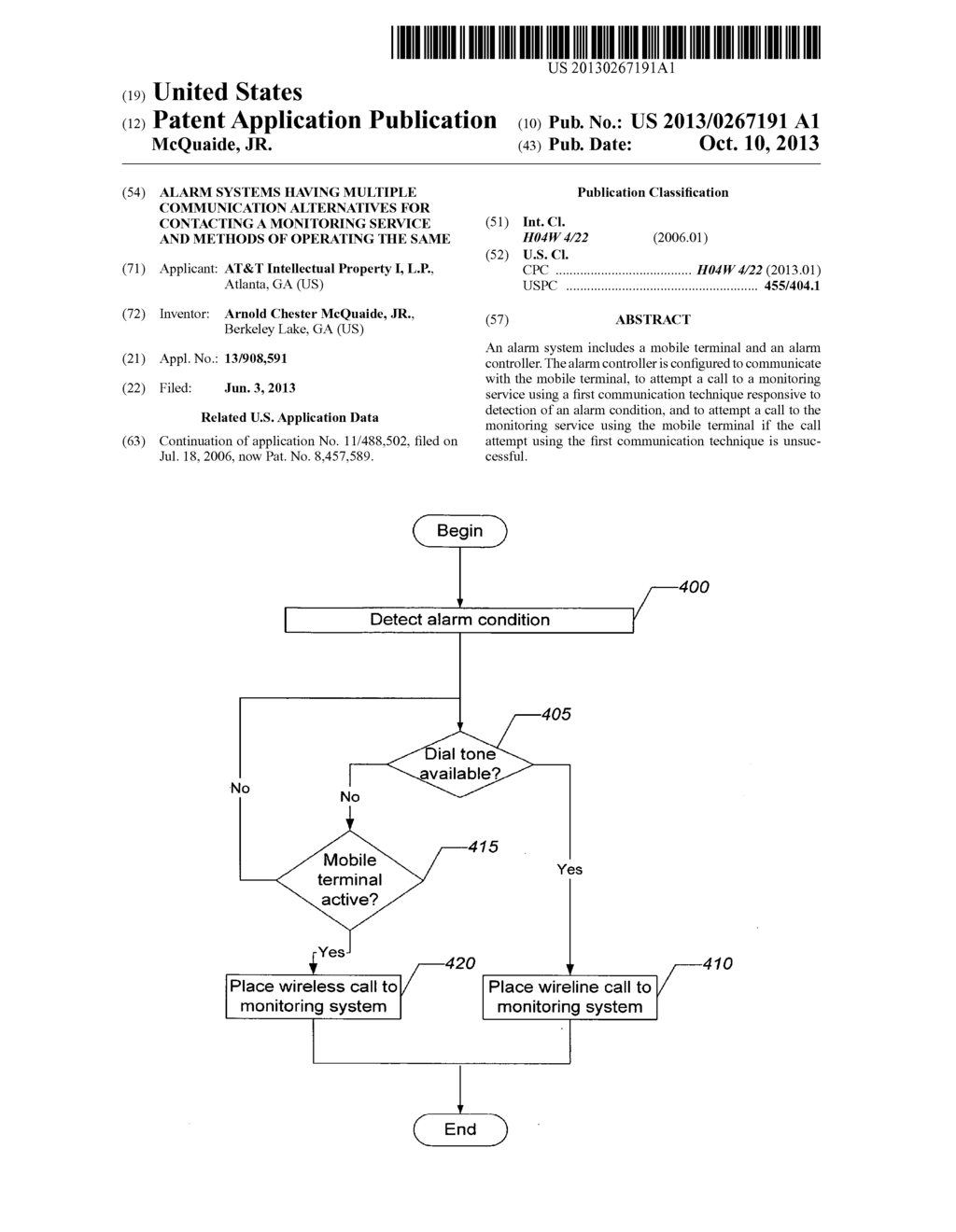 Alarm Systems Having Multiple Communication Alternatives for Contacting a     Monitoring Service and Methods of Operating the Same - diagram, schematic, and image 01