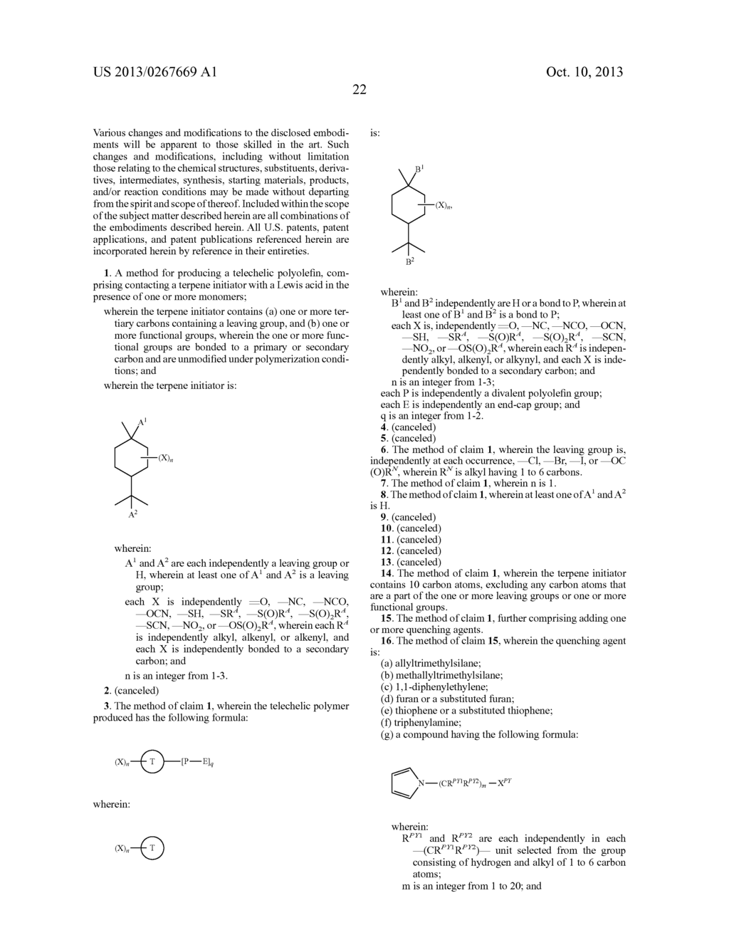 METHODS FOR PRODUCING TELECHELIC POLYOLEFINS FROM TERPENE INITIATORS - diagram, schematic, and image 23