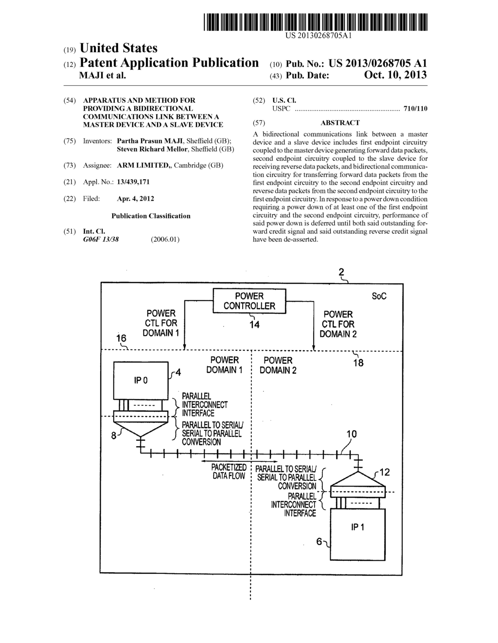 APPARATUS AND METHOD FOR PROVIDING A BIDIRECTIONAL COMMUNICATIONS LINK     BETWEEN A MASTER DEVICE AND A SLAVE DEVICE - diagram, schematic, and image 01