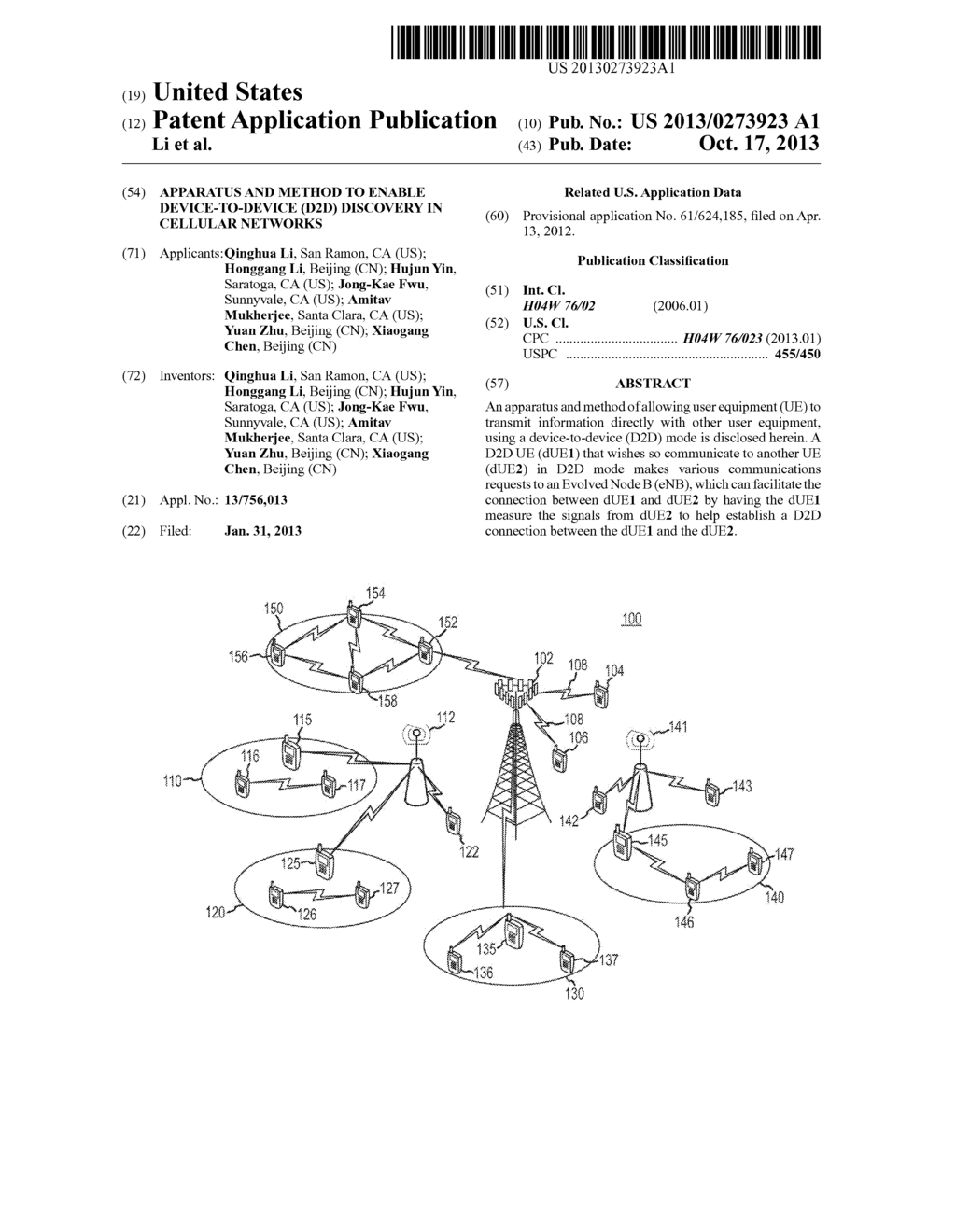 APPARATUS AND METHOD TO ENABLE DEVICE-TO-DEVICE (D2D) DISCOVERY IN     CELLULAR NETWORKS - diagram, schematic, and image 01