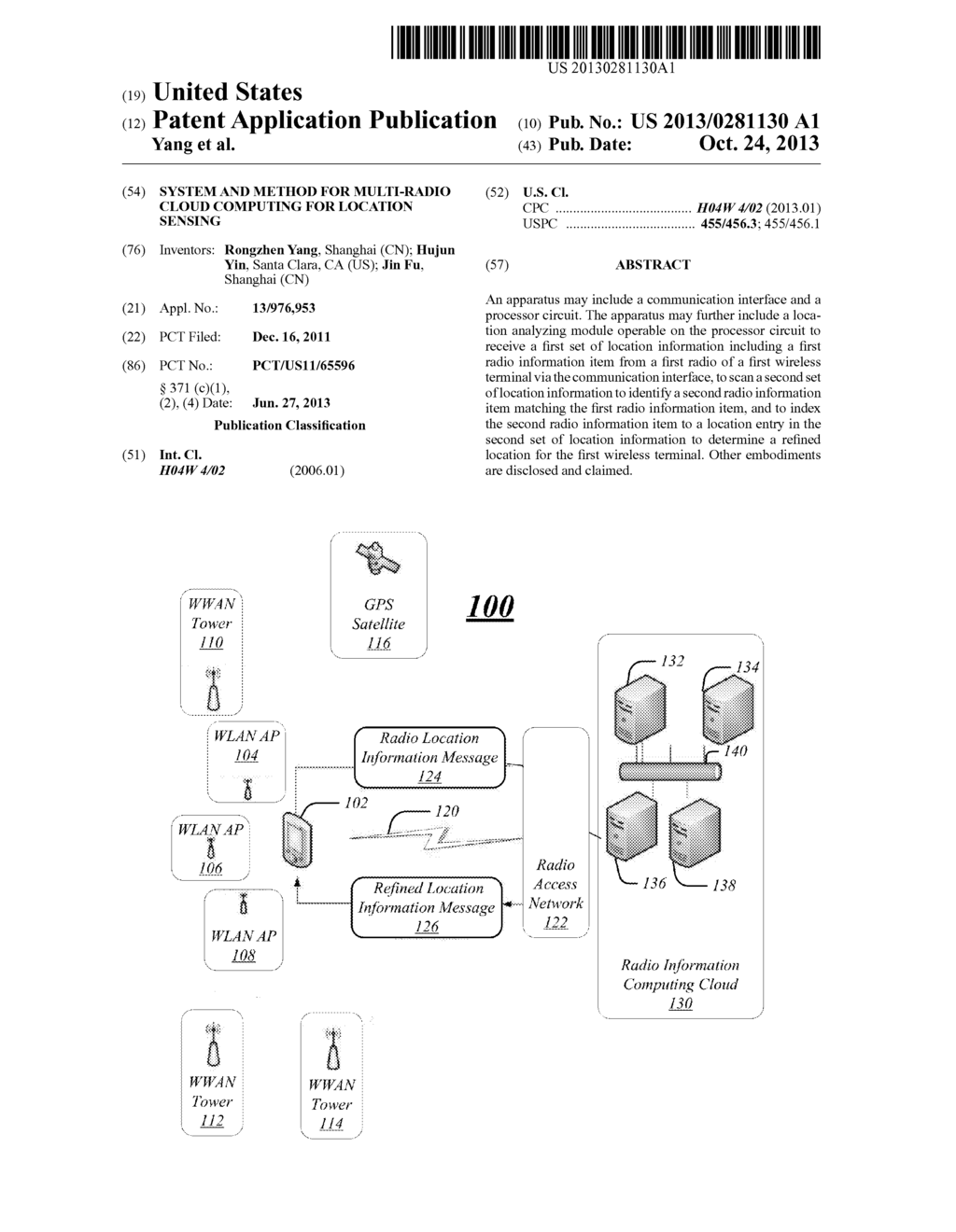 SYSTEM AND METHOD FOR MULTI-RADIO CLOUD COMPUTING FOR LOCATION SENSING - diagram, schematic, and image 01