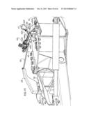 PULL-TYPE CROP HARVESTING MACHINE TRANSPORT SYSTEM WHERE THE MACHINE     REMAINS BALANCED ON TRANSPORT WHEELS AND THE HITCH AS THE TRANSPORT     SYSTEM IS DEPLOYED diagram and image