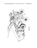 PULL-TYPE CROP HARVESTING MACHINE TRANSPORT SYSTEM WHERE THE MACHINE     REMAINS BALANCED ON TRANSPORT WHEELS AND THE HITCH AS THE TRANSPORT     SYSTEM IS DEPLOYED diagram and image