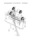 PULL-TYPE CROP HARVESTING MACHINE TRANSPORT SYSTEM ACTUATED AT A     PREDETERMINED ANGLE OF THE HITCH diagram and image