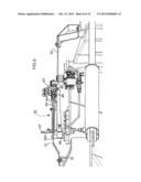 PULL-TYPE CROP HARVESTING MACHINE TRANSPORT SYSTEM ACTUATED AT A     PREDETERMINED ANGLE OF THE HITCH diagram and image