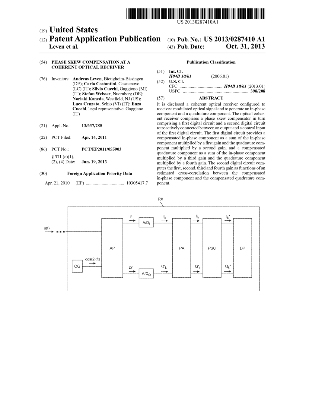 PHASE SKEW COMPENSATION AT A COHERENT OPTICAL RECEIVER - diagram, schematic, and image 01