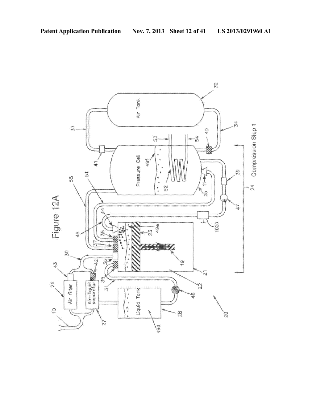 COMPRESSED AIR ENERGY STORAGE SYSTEM UTILIZING TWO-PHASE FLOW TO     FACILITATE HEAT EXCHANGE - diagram, schematic, and image 13