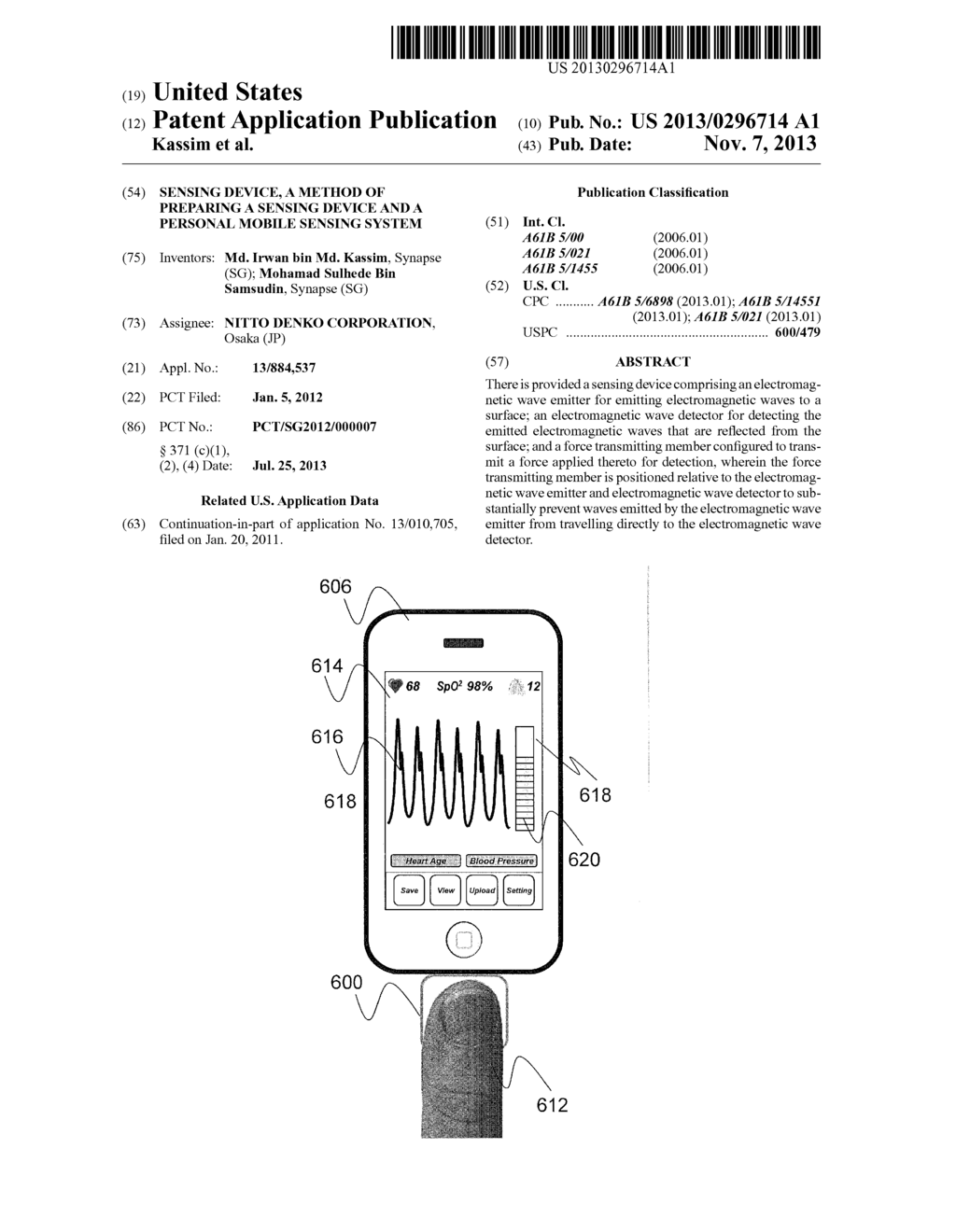 SENSING DEVICE, A METHOD OF PREPARING A SENSING DEVICE AND A PERSONAL     MOBILE SENSING SYSTEM - diagram, schematic, and image 01