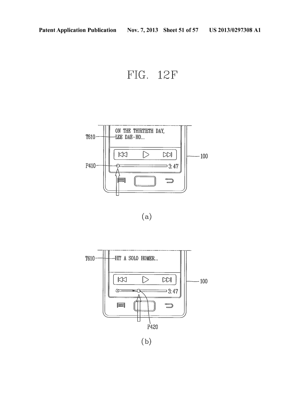 METHOD FOR DISPLAYING TEXT ASSOCIATED WITH AUDIO FILE AND ELECTRONIC     DEVICE - diagram, schematic, and image 52