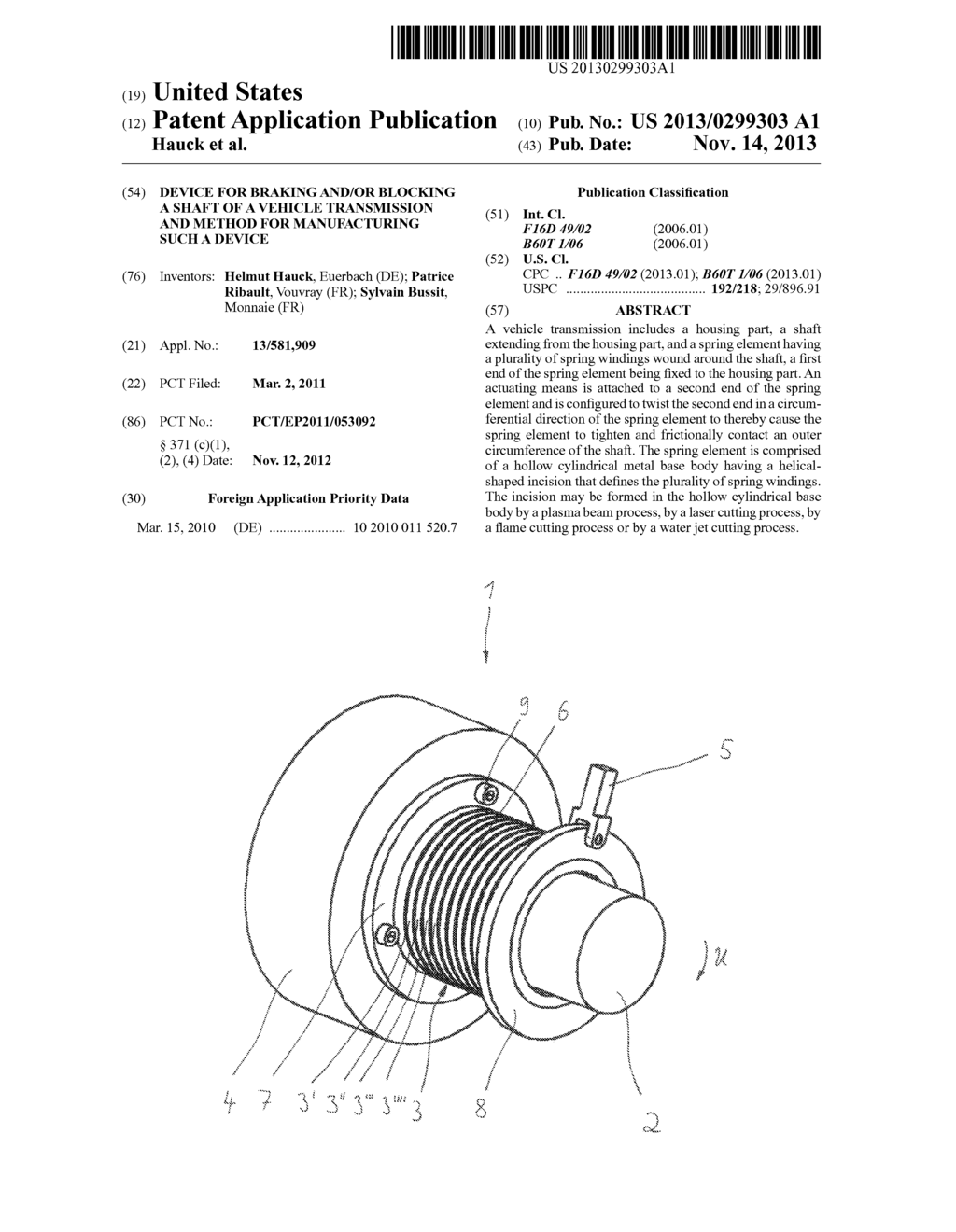 DEVICE FOR BRAKING AND/OR BLOCKING A SHAFT OF A VEHICLE TRANSMISSION AND     METHOD FOR MANUFACTURING SUCH A DEVICE - diagram, schematic, and image 01