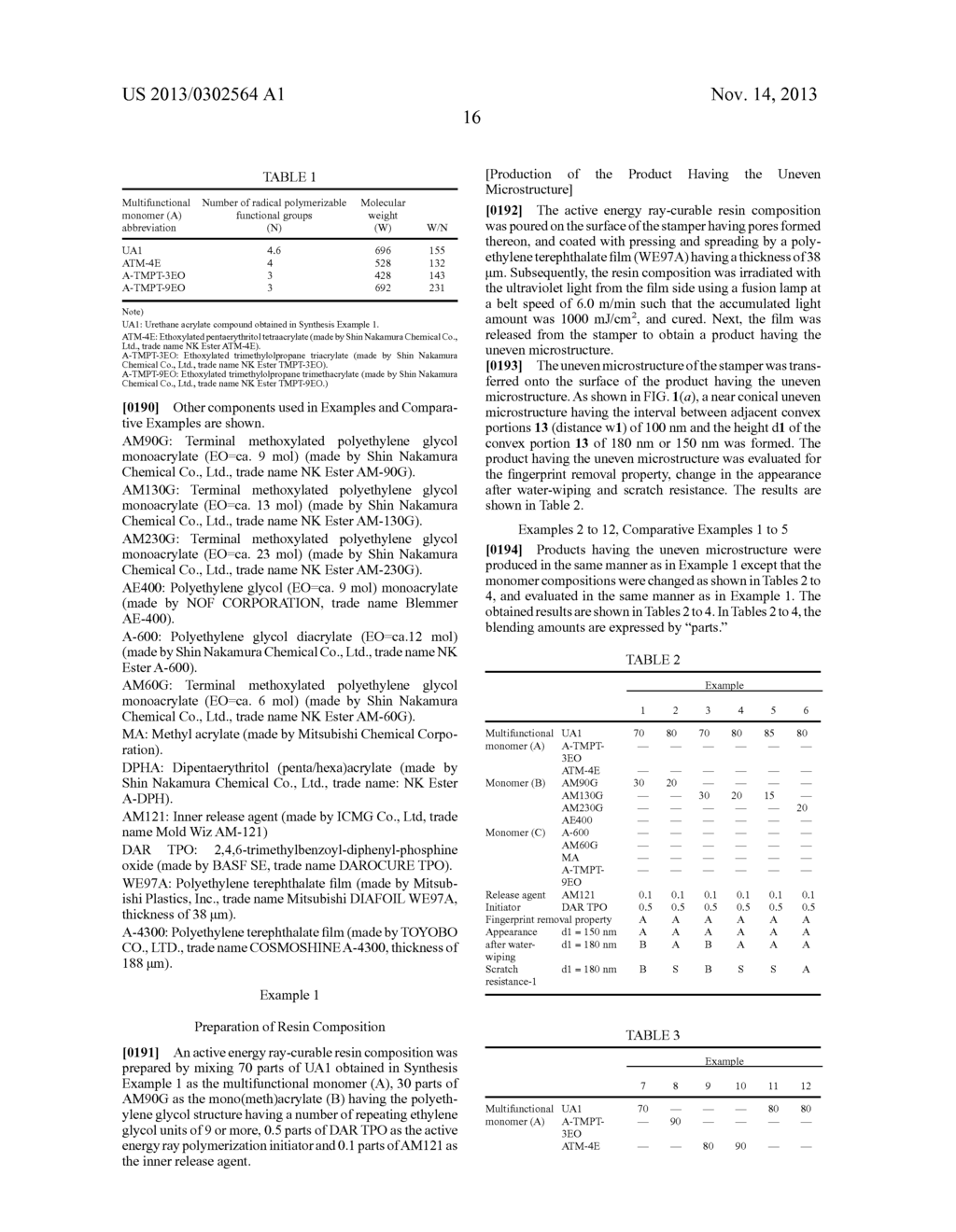 ACTIVE ENERGY RAY-CURABLE RESIN COMPOSITION, PRODUCT HAVING THE UNEVEN     MICROSTRUCTURE, AND METHOD FOR PRODUCING PRODUCT HAVING THE UNEVEN     MICROSTRUCTURE - diagram, schematic, and image 20