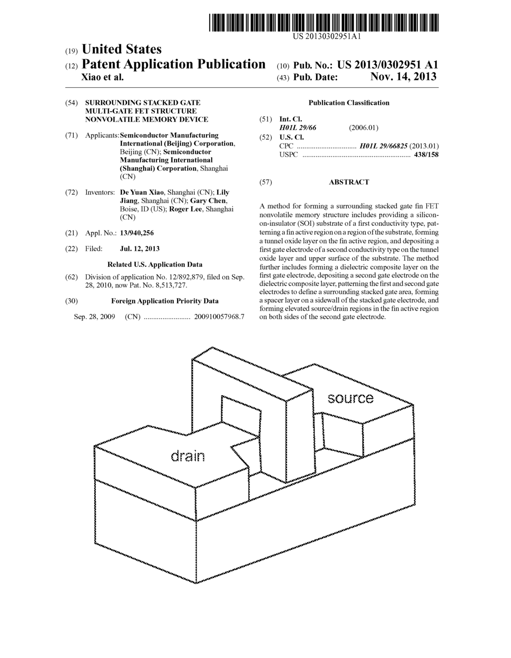 SURROUNDING STACKED GATE MULTI-GATE FET STRUCTURE NONVOLATILE MEMORY     DEVICE - diagram, schematic, and image 01