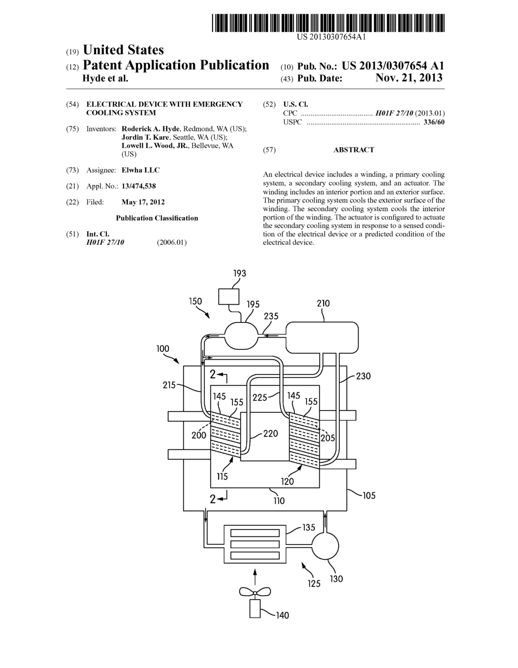 ELECTRICAL DEVICE WITH EMERGENCY COOLING SYSTEM - diagram, schematic, and image 01