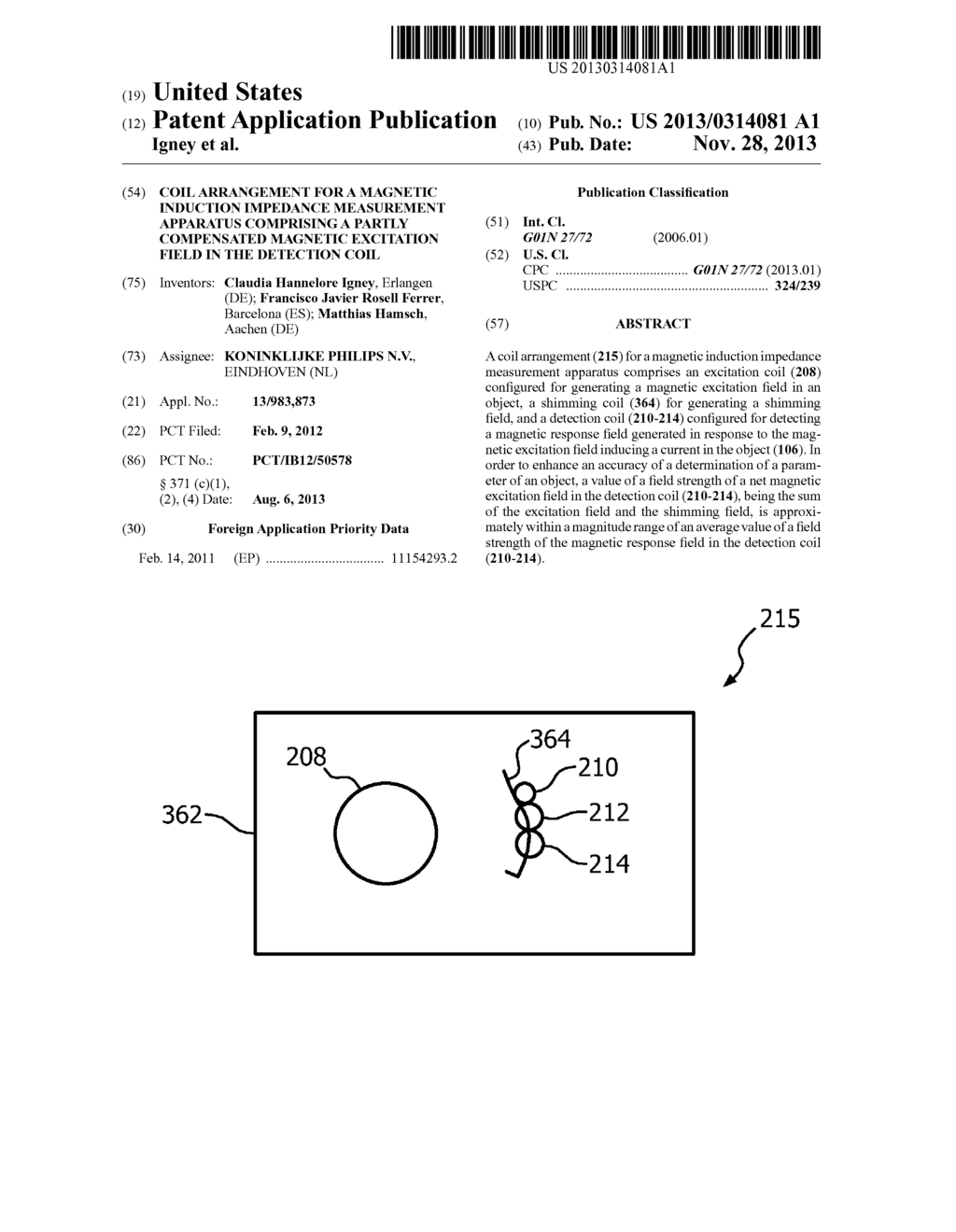 COIL ARRANGEMENT FOR A MAGNETIC INDUCTION IMPEDANCE MEASUREMENT APPARATUS     COMPRISING A PARTLY COMPENSATED MAGNETIC EXCITATION FIELD IN THE     DETECTION COIL - diagram, schematic, and image 01