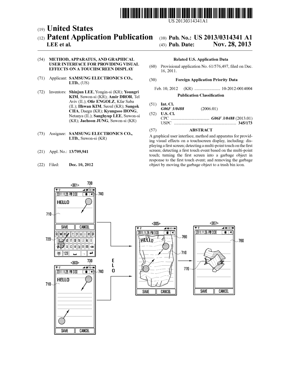 METHOD, APPARATUS, AND GRAPHICAL USER INTERFACE FOR PROVIDING VISUAL     EFFECTS ON A TOUCHSCREEN DISPLAY - diagram, schematic, and image 01