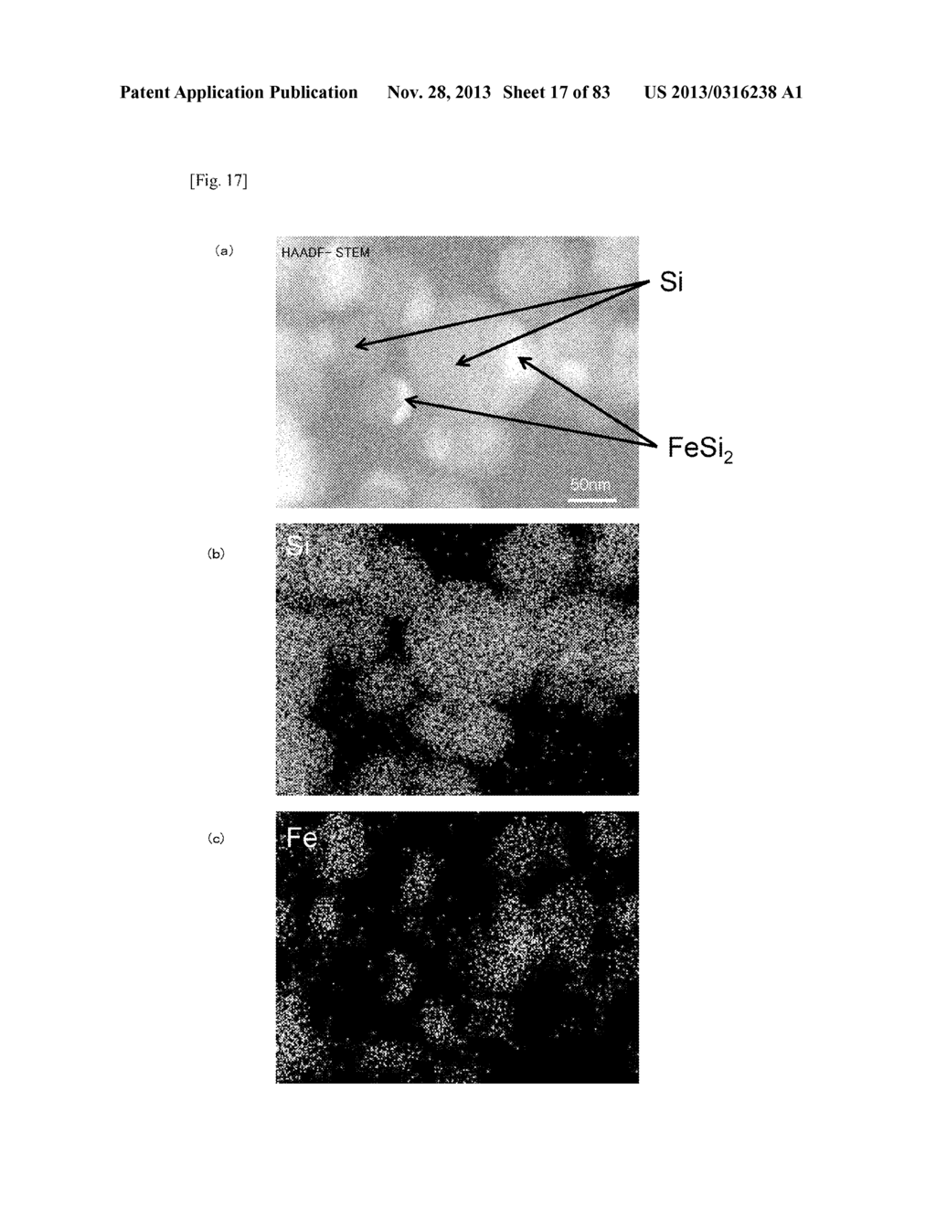 NANOSIZED PARTICLES USED IN ANODE FOR LITHIUM ION SECONDARY BATTERIES, AND     METHOD FOR PRODUCING THE SAME - diagram, schematic, and image 18