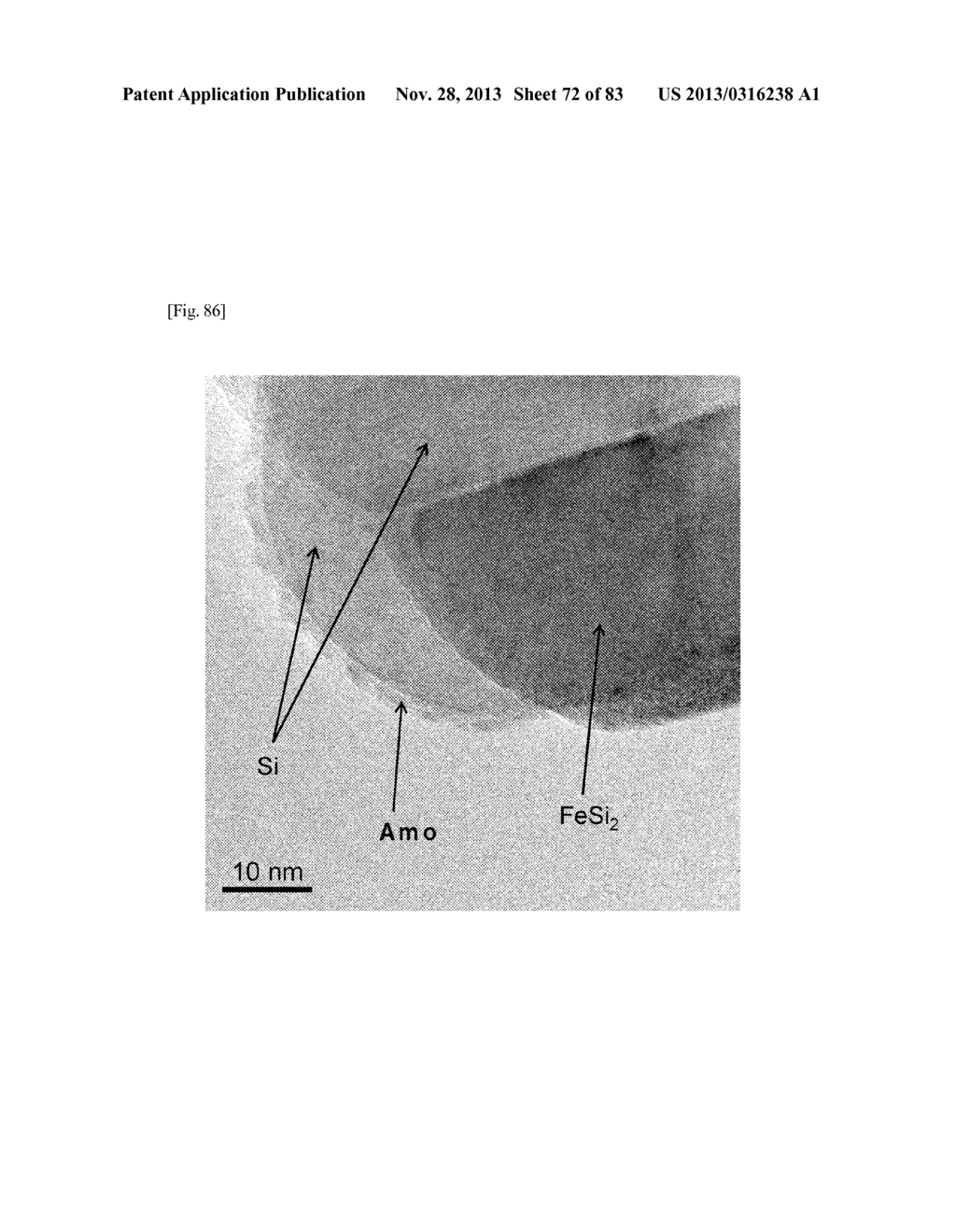 NANOSIZED PARTICLES USED IN ANODE FOR LITHIUM ION SECONDARY BATTERIES, AND     METHOD FOR PRODUCING THE SAME - diagram, schematic, and image 73