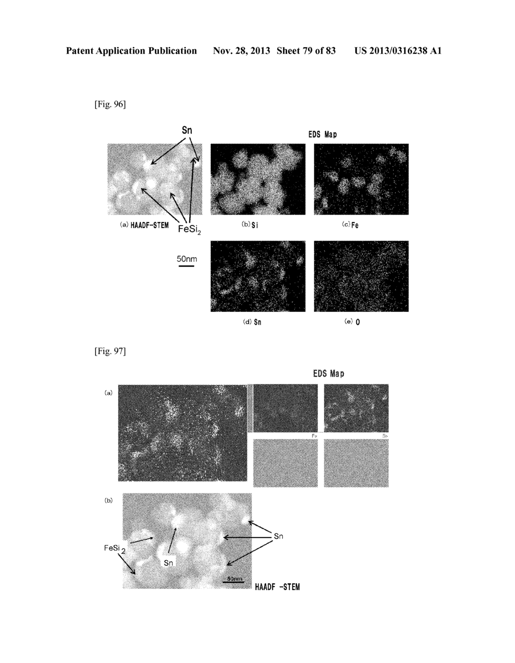 NANOSIZED PARTICLES USED IN ANODE FOR LITHIUM ION SECONDARY BATTERIES, AND     METHOD FOR PRODUCING THE SAME - diagram, schematic, and image 80