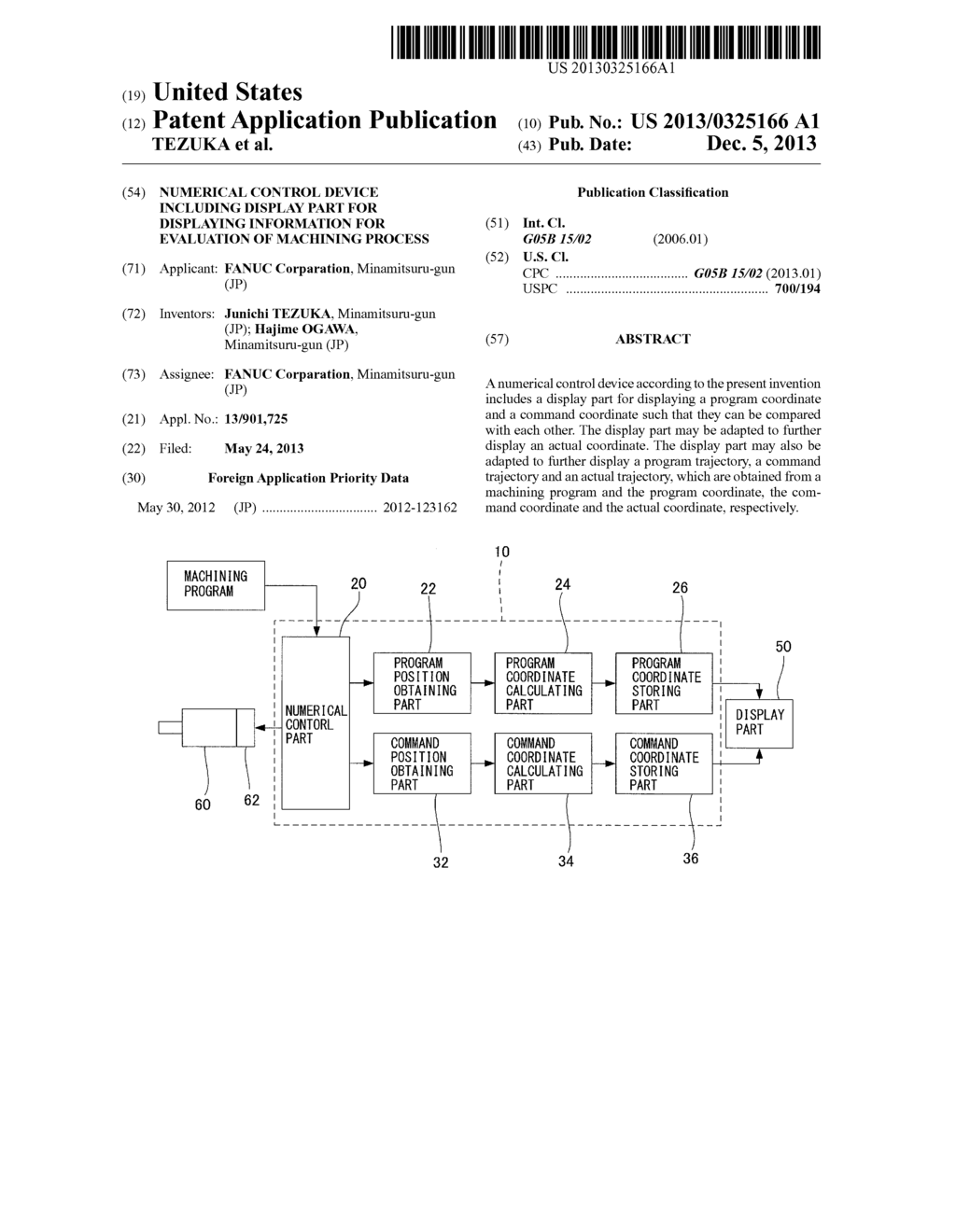 NUMERICAL CONTROL DEVICE INCLUDING DISPLAY PART FOR DISPLAYING INFORMATION     FOR EVALUATION OF MACHINING PROCESS - diagram, schematic, and image 01