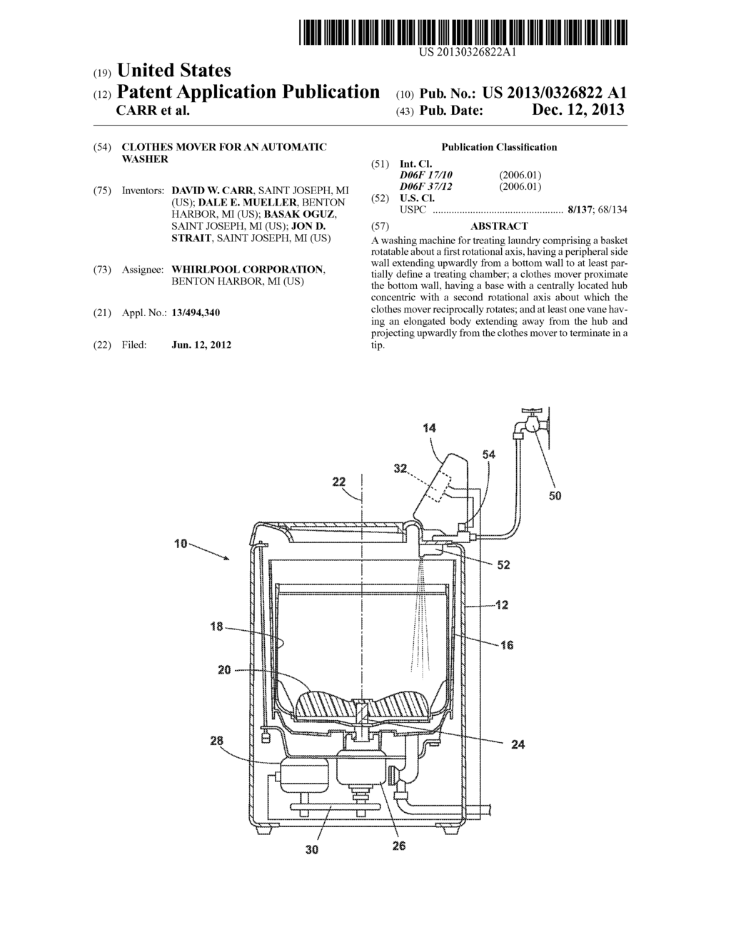 CLOTHES MOVER FOR AN AUTOMATIC WASHER - diagram, schematic, and image 01