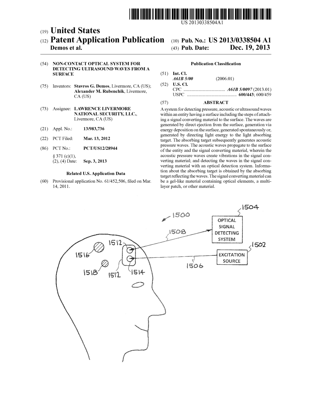 NON-CONTACT OPTICAL SYSTEM FOR DETECTING ULTRASOUND WAVES FROM A SURFACE - diagram, schematic, and image 01