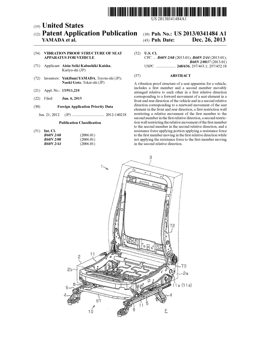 VIBRATION PROOF STRUCTURE OF SEAT APPARATUS FOR VEHICLE - diagram, schematic, and image 01