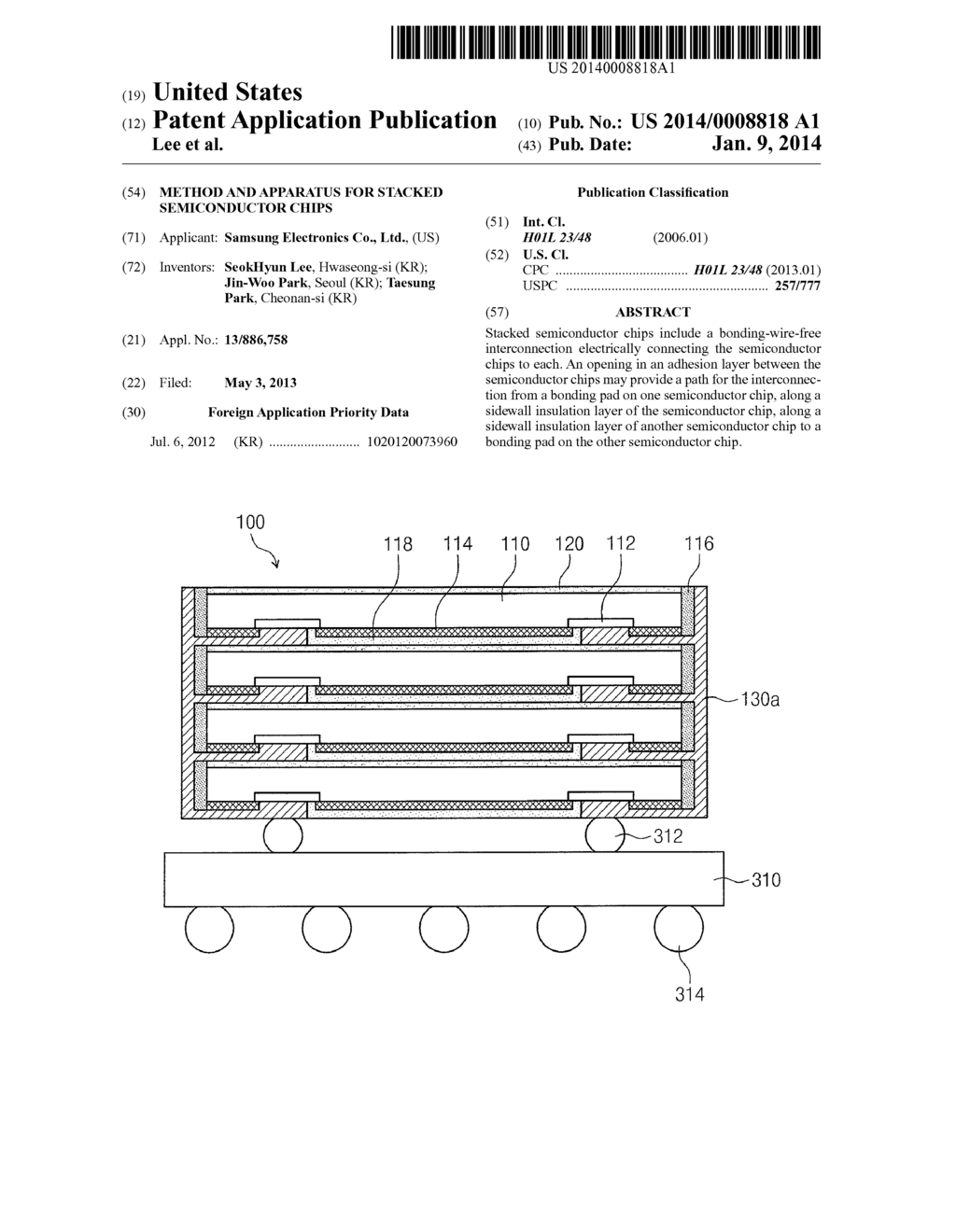 METHOD AND APPARATUS FOR STACKED SEMICONDUCTOR CHIPS - diagram, schematic, and image 01