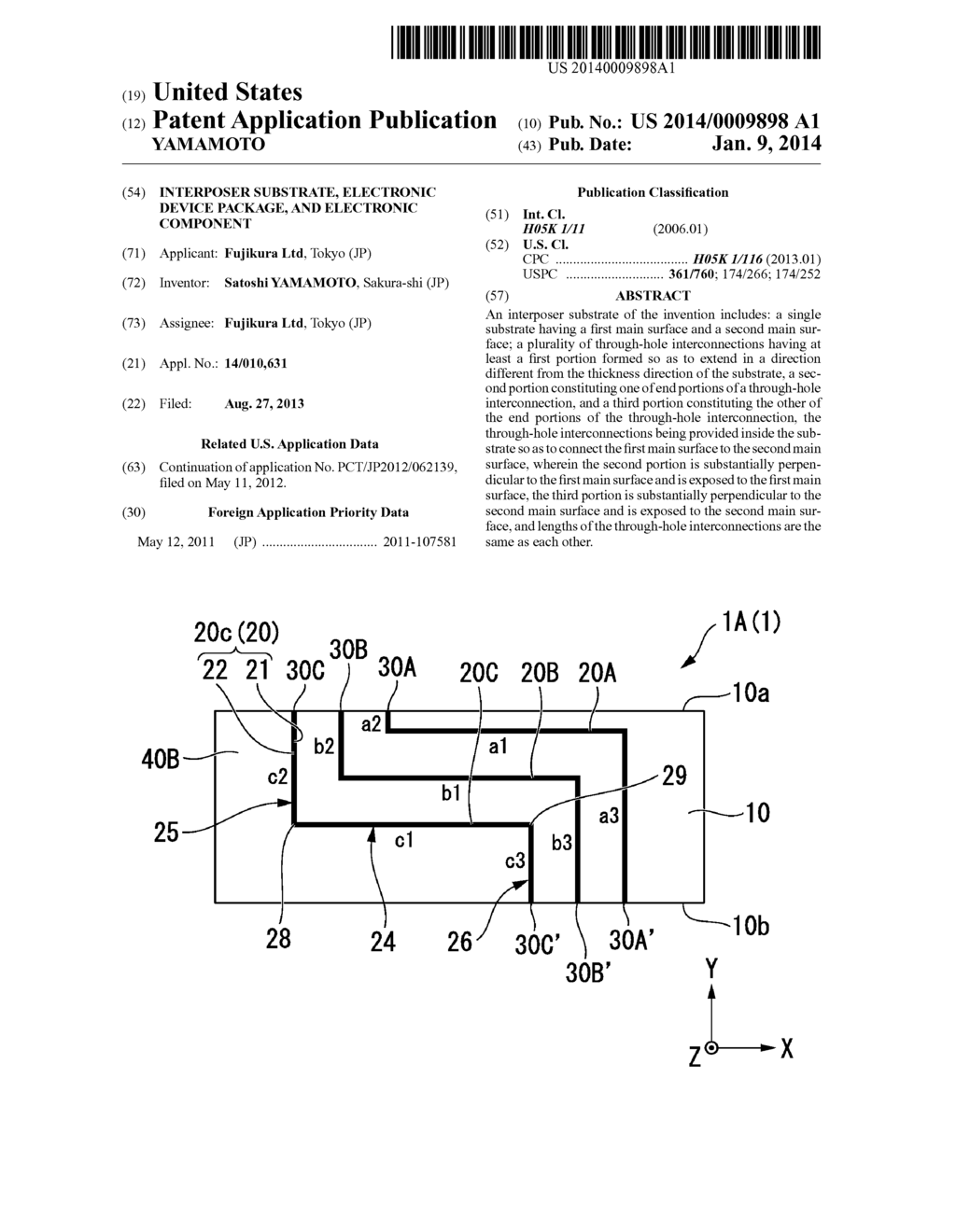 INTERPOSER SUBSTRATE, ELECTRONIC DEVICE PACKAGE, AND ELECTRONIC COMPONENT - diagram, schematic, and image 01