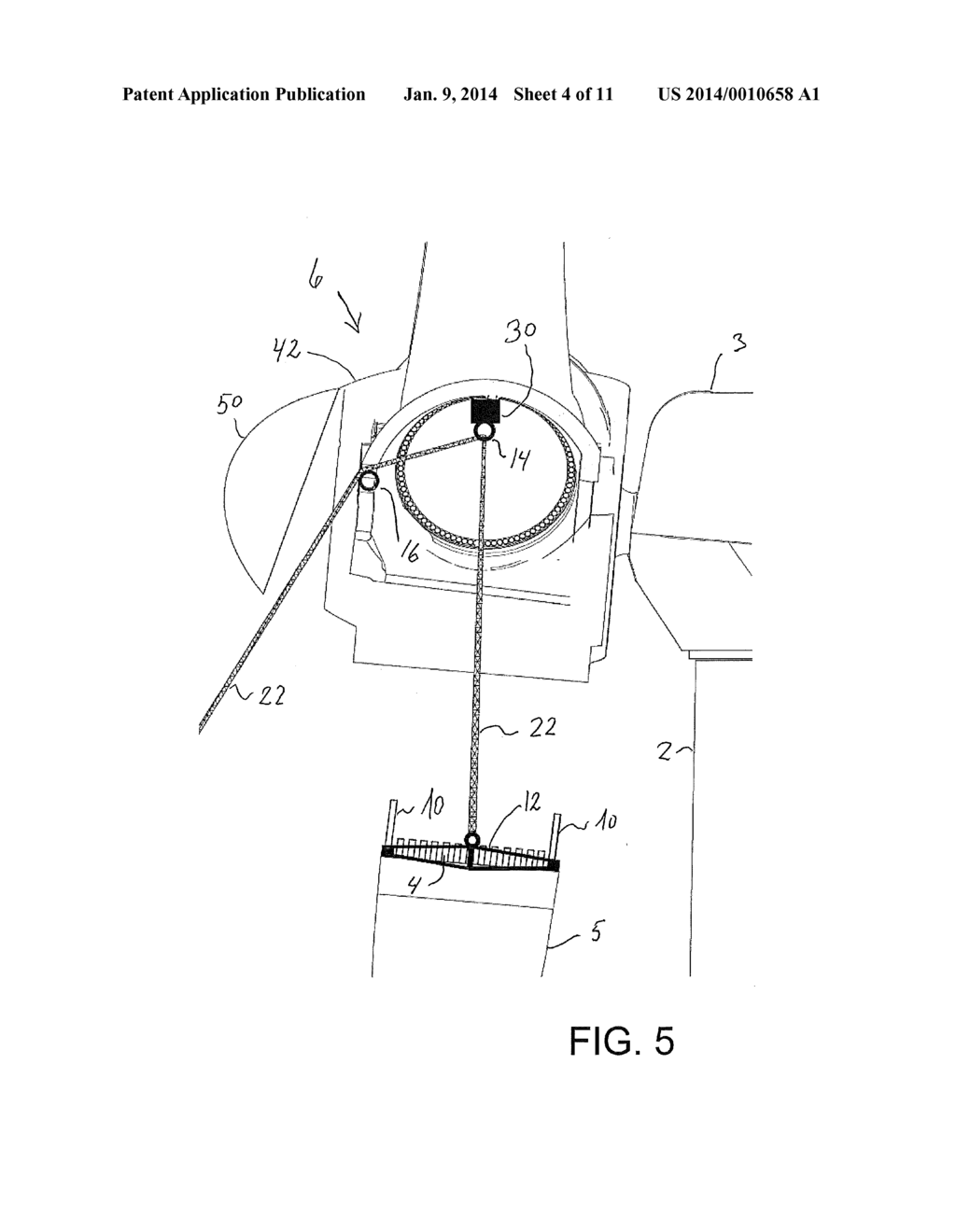 METHOD FOR CRANELESS WIND TURBINE BLADE HANDLING VIA A TURBINE HUB - diagram, schematic, and image 05