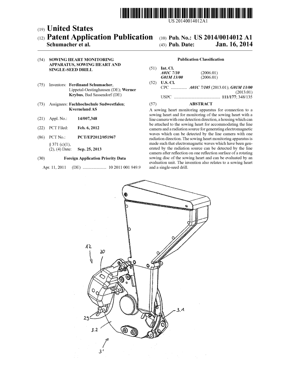 SOWING HEART MONITORING APPARATUS, SOWING HEART AND SINGLE-SEED DRILL - diagram, schematic, and image 01