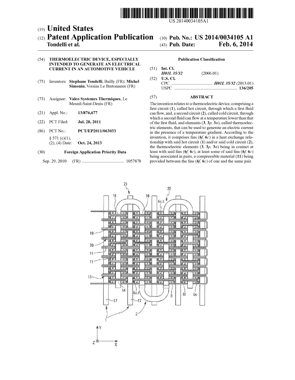 Thermoelectric Device, Especially Intended To Generate An Electrical     Current In An Automotive Vehicle - diagram, schematic, and image 01