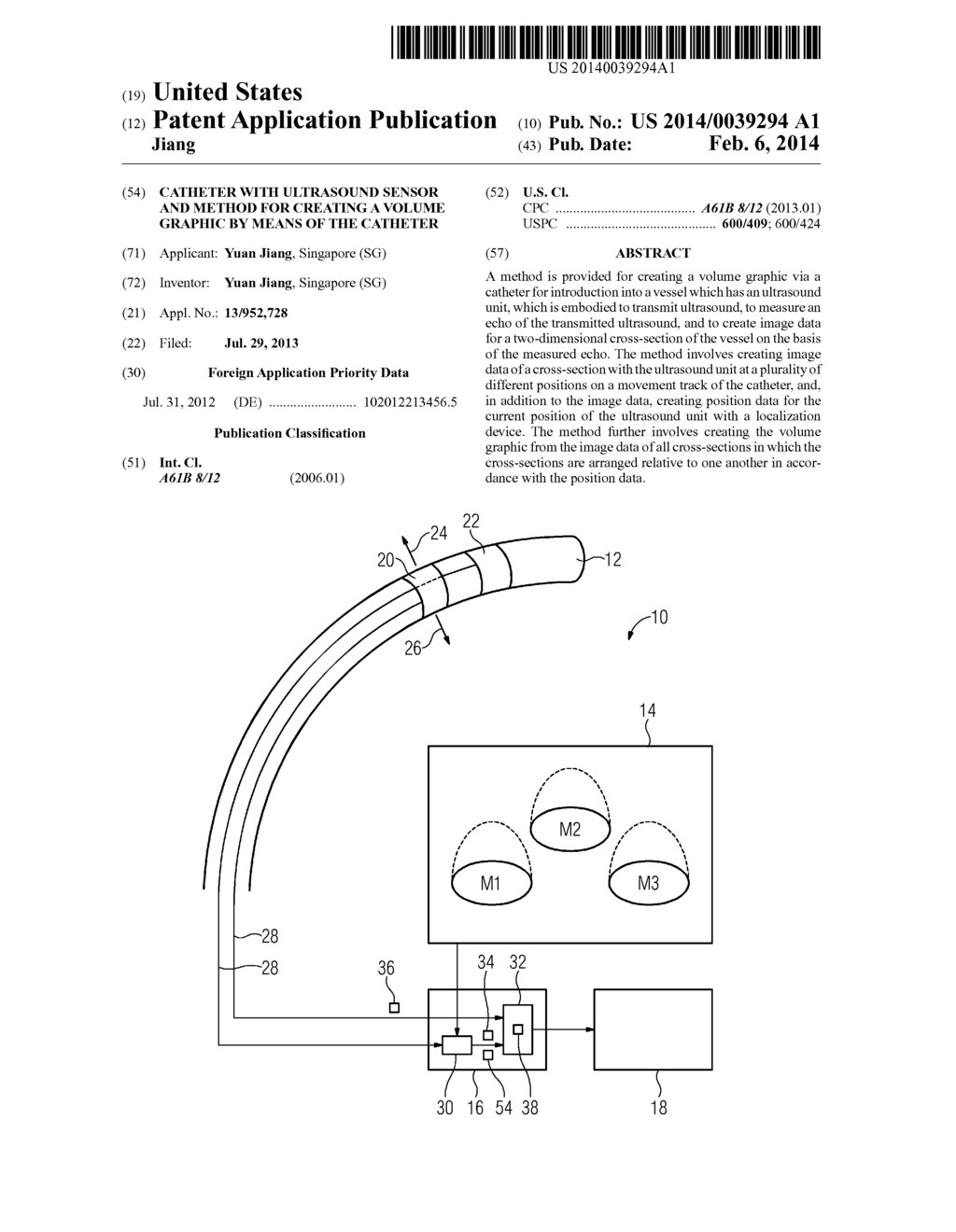 CATHETER WITH ULTRASOUND SENSOR AND METHOD FOR CREATING A VOLUME GRAPHIC     BY MEANS OF THE CATHETER - diagram, schematic, and image 01