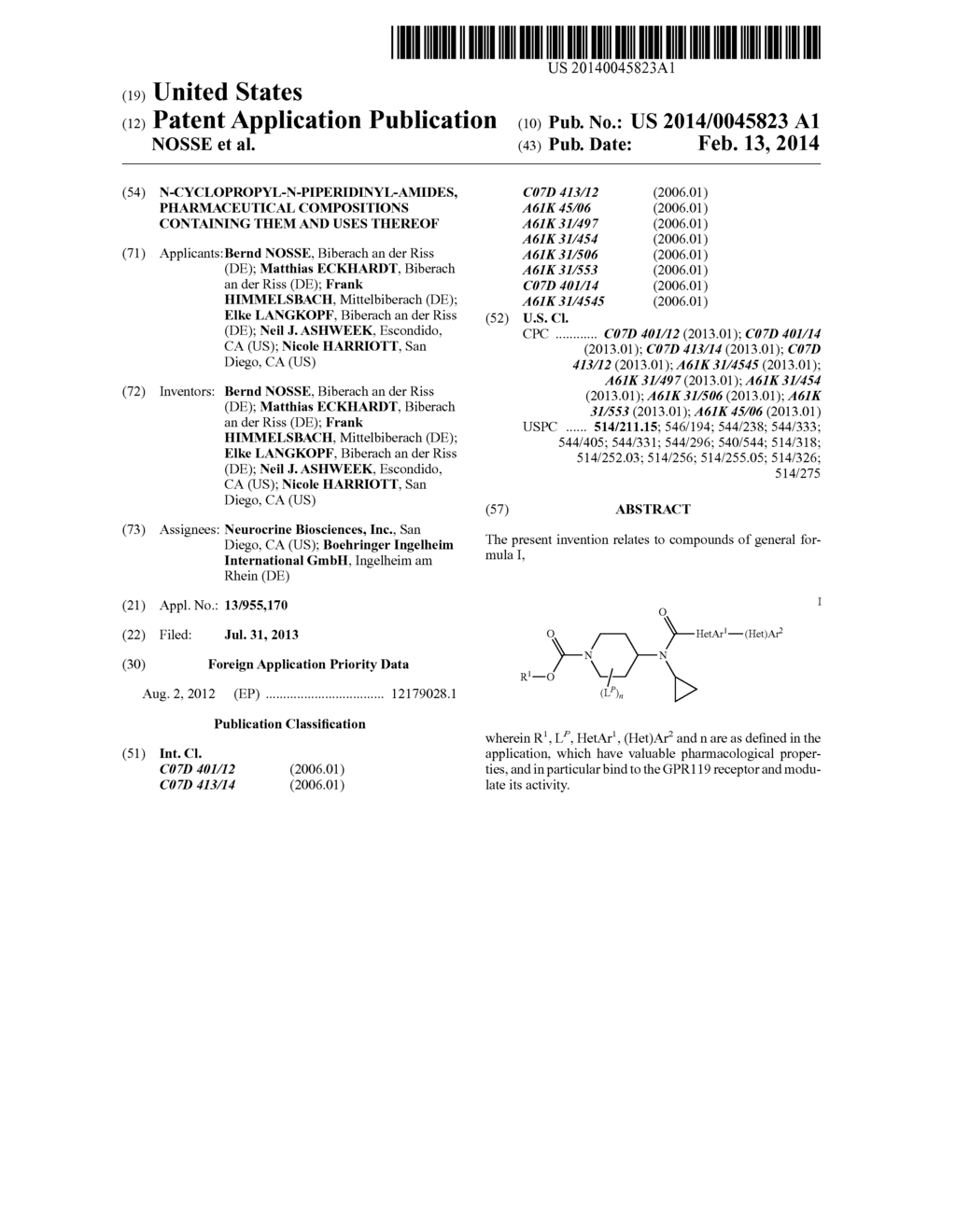 N-CYCLOPROPYL-N-PIPERIDINYL-AMIDES, PHARMACEUTICAL COMPOSITIONS CONTAINING     THEM AND USES THEREOF - diagram, schematic, and image 01