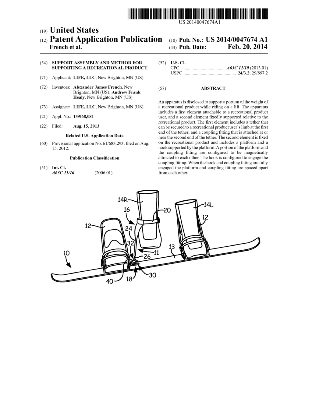 SUPPORT ASSEMBLY AND METHOD FOR SUPPORTING A RECREATIONAL PRODUCT - diagram, schematic, and image 01