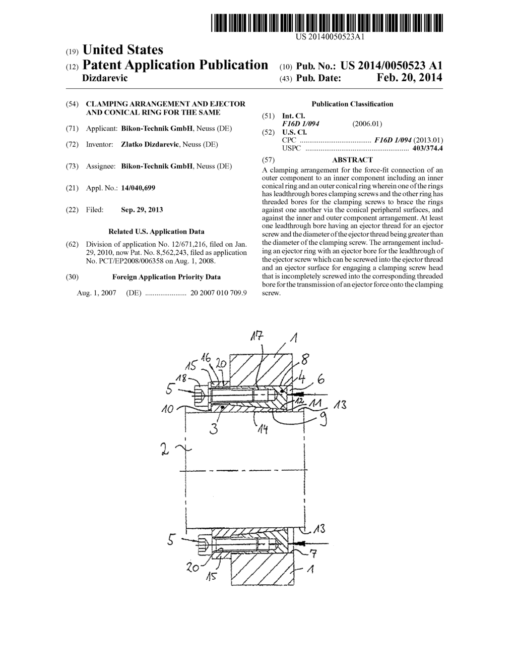 CLAMPING ARRANGEMENT AND EJECTOR AND CONICAL RING FOR THE SAME - diagram, schematic, and image 01