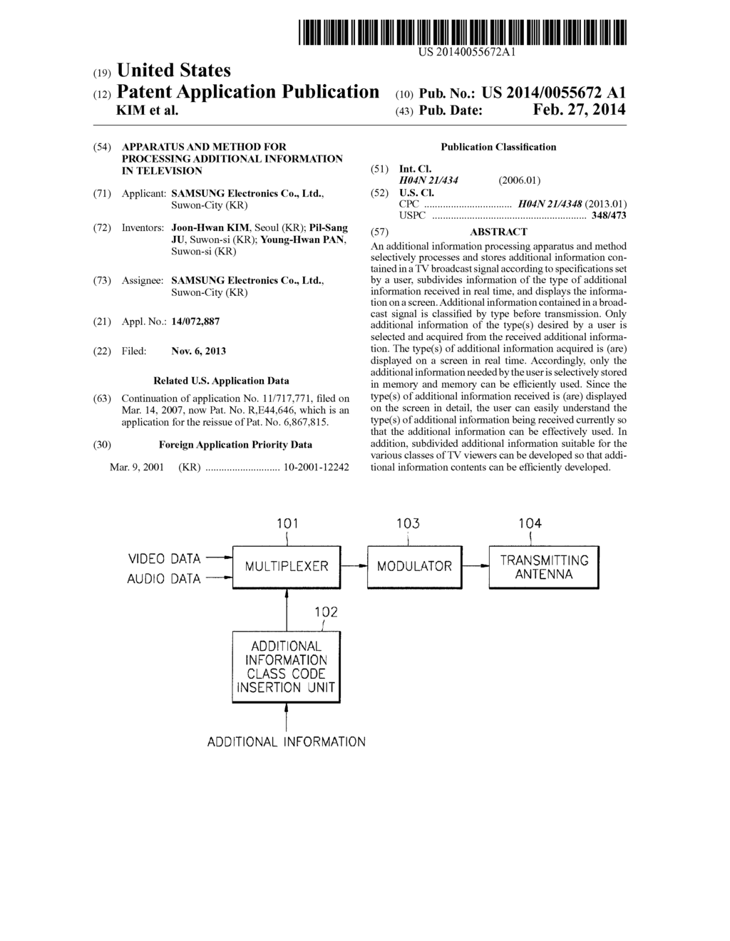 APPARATUS AND METHOD FOR PROCESSING ADDITIONAL INFORMATION IN TELEVISION - diagram, schematic, and image 01