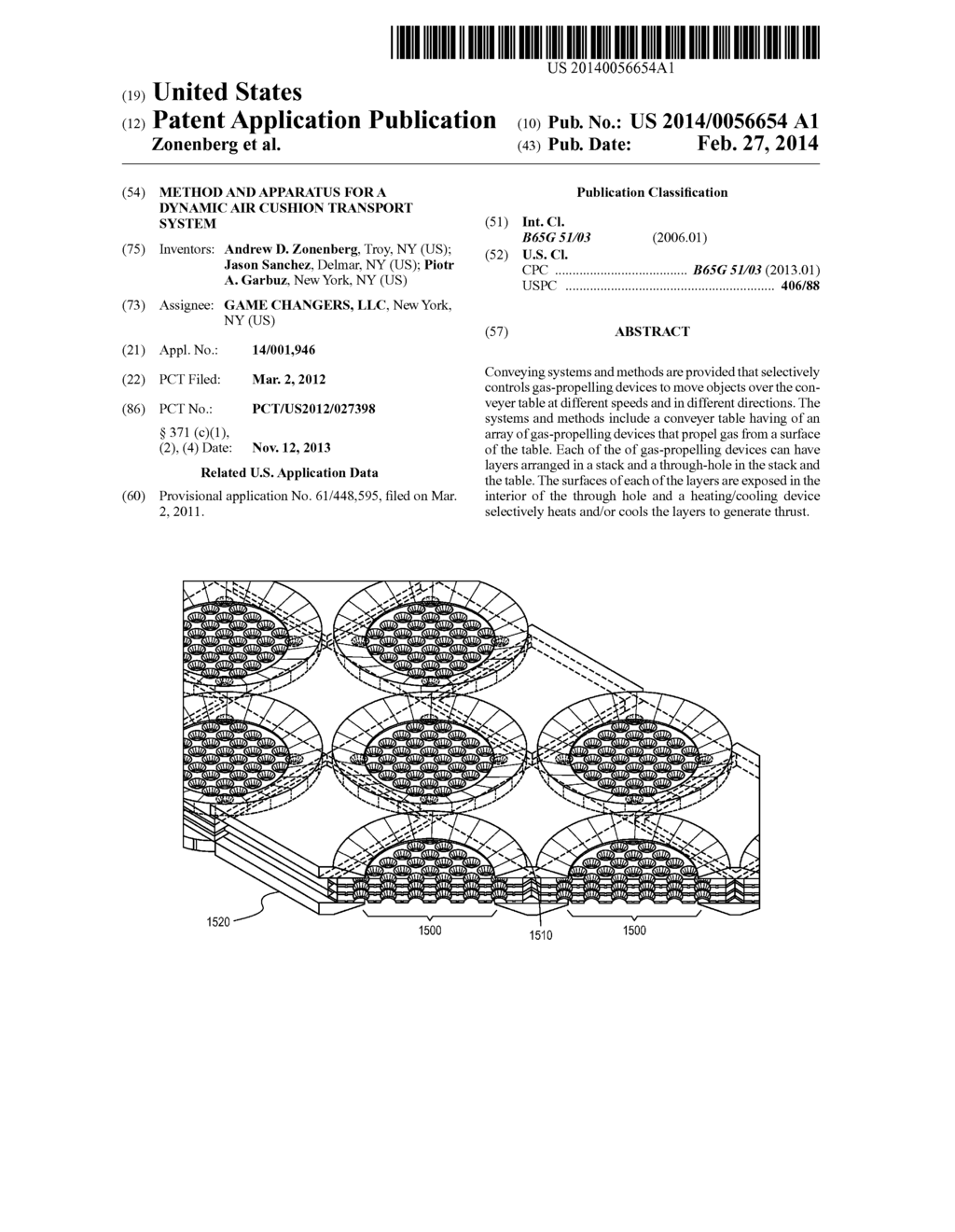 METHOD AND APPARATUS FOR A DYNAMIC AIR CUSHION TRANSPORT SYSTEM - diagram, schematic, and image 01