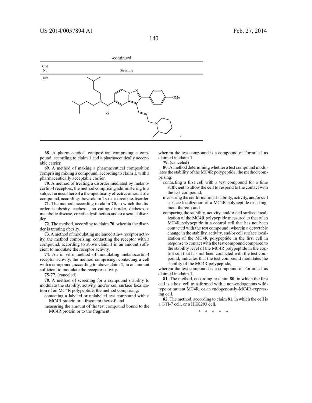 PYRAZOLOPYRIDINE AND PYRAZOLOPYRIMIDINE DERIVATIVES AS MELANOCORTIN-4     RECEPTOR MODULATORS - diagram, schematic, and image 141