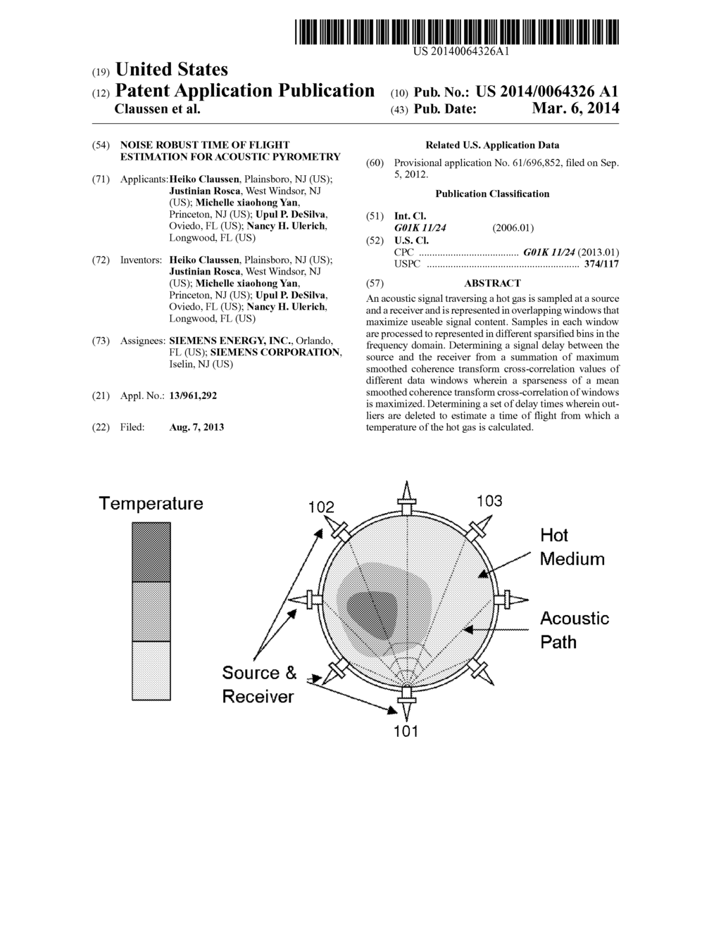 NOISE ROBUST TIME OF FLIGHT ESTIMATION FOR ACOUSTIC PYROMETRY - diagram, schematic, and image 01