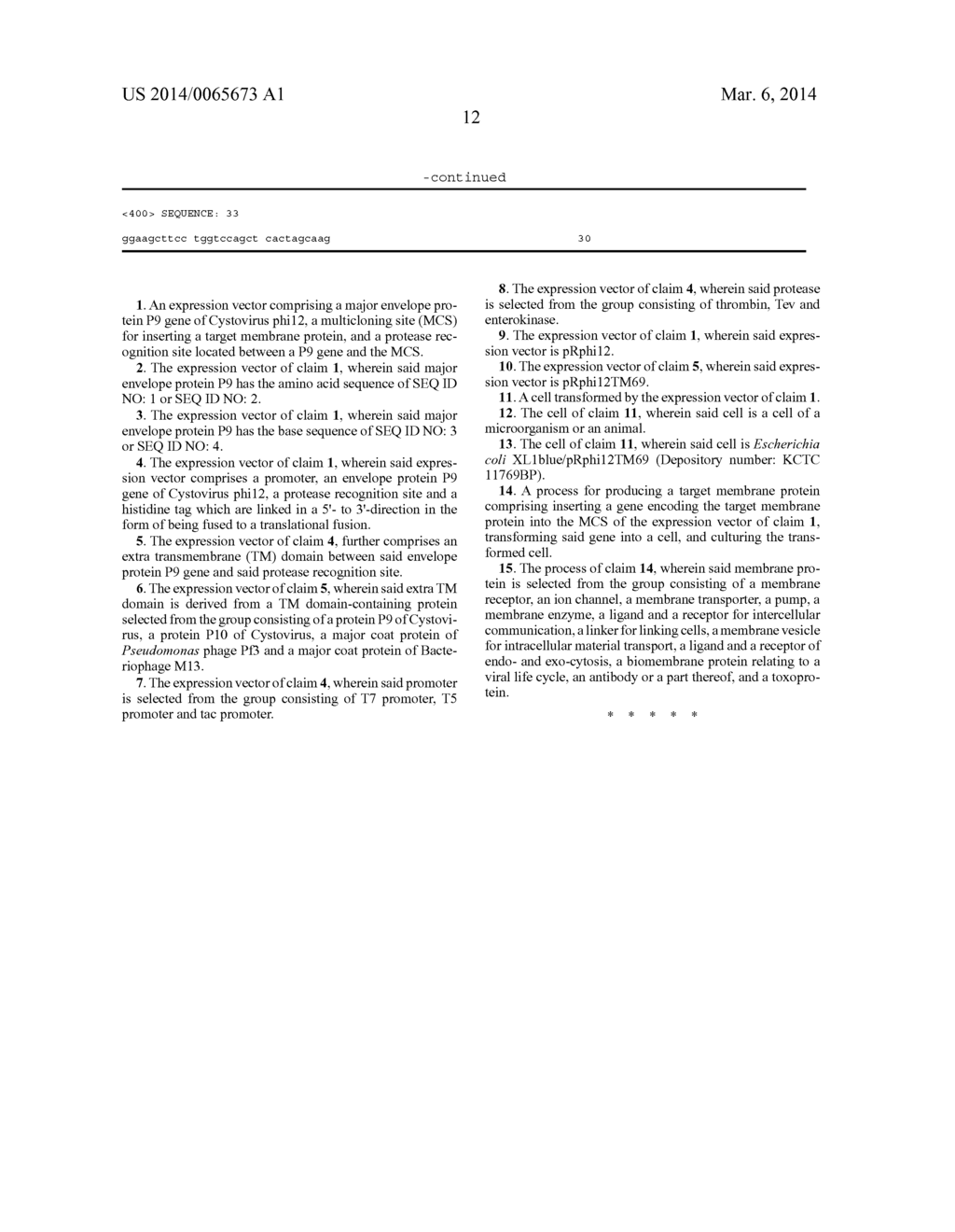 MEMBRANE PROTEIN EXPRESSION VECTOR COMPRISING MAJOR ENVELOPE PROTEIN P9 OF     SYSTOVIRUS PHI12 AS A FUSION PARTNER AND METHOD FOR PRODUCING MEMBRANE     PROTEIN USING THE SAME - diagram, schematic, and image 19