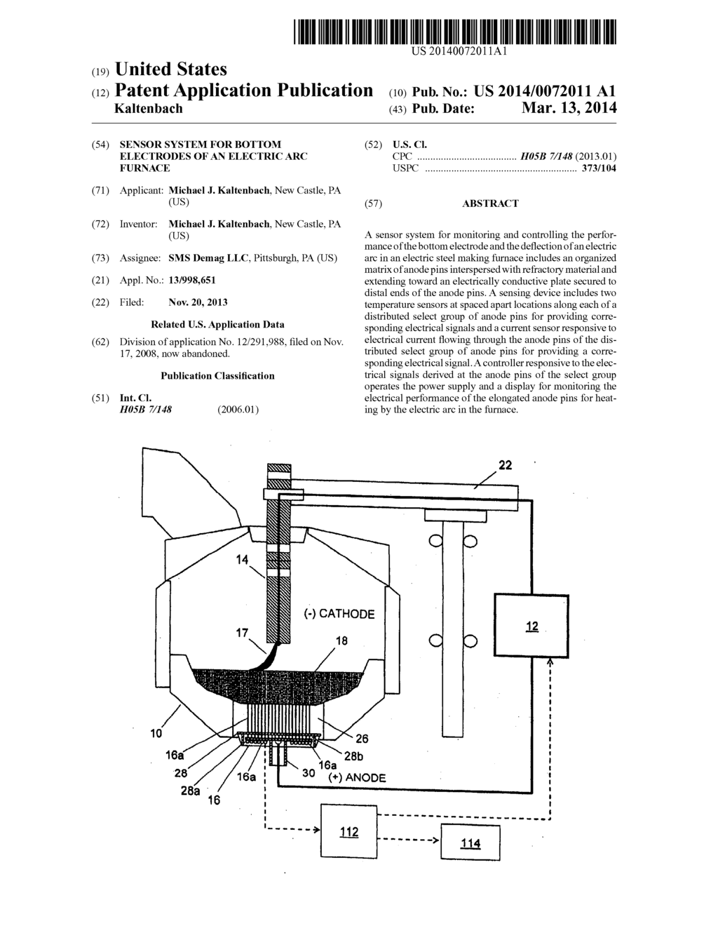 Sensor system for bottom electrodes of an electric arc furnace - diagram, schematic, and image 01