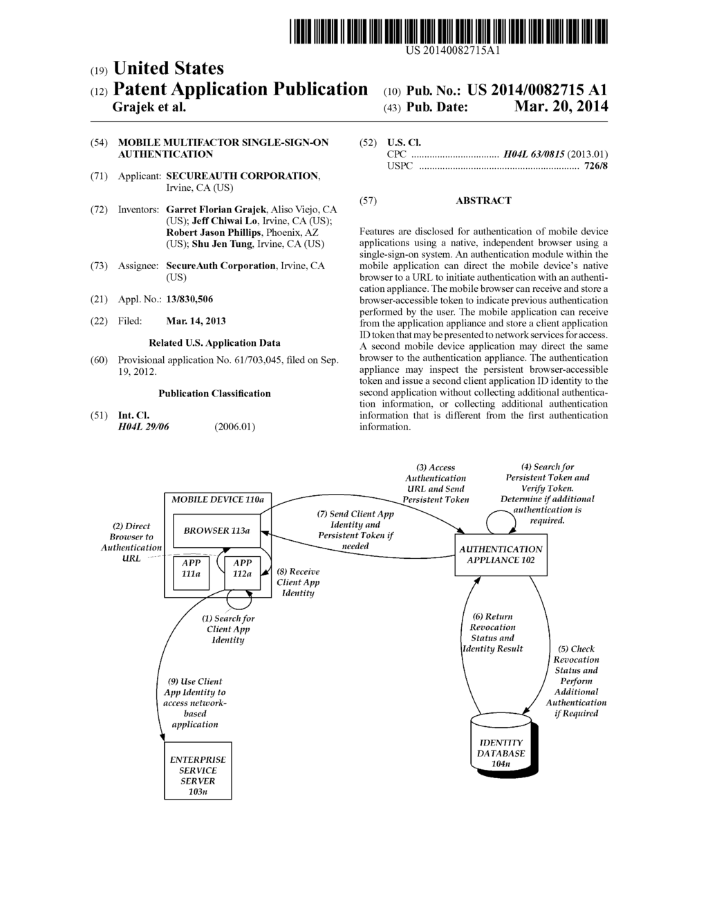 MOBILE MULTIFACTOR SINGLE-SIGN-ON AUTHENTICATION - diagram, schematic, and image 01