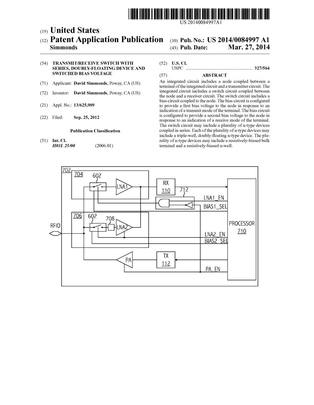 TRANSMIT/RECEIVE SWITCH WITH SERIES, DOUBLY-FLOATING DEVICE AND SWITCHED     BIAS VOLTAGE - diagram, schematic, and image 01