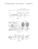 ACCESSORY TO BE APPLIED TO ANY PRINTING-LINE FOR PROVIDING AN UNIVOCAL     PATTERN BY MEANS OF SPRINKLING MARKING PARTICLES OF GLITTER,     MICRODROPLETS OR OF OTHER MATERIALS HAVING DIFFERENT COLORS AND SIZES,     AND METHOD THEREOF diagram and image